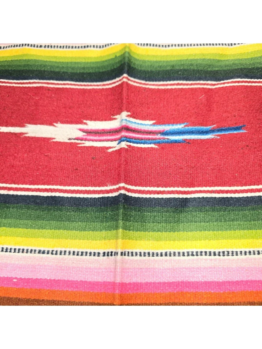 Vintage Mexican Saltillo Serape Wool Rug Runner 22x40 Handwoven Fringe